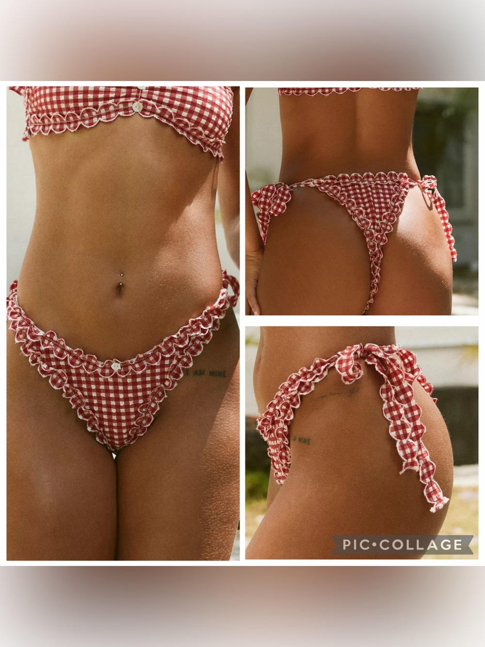 NWT new small For Love & Lemons alison Gingham eyelet lace Bikini Bottom red
